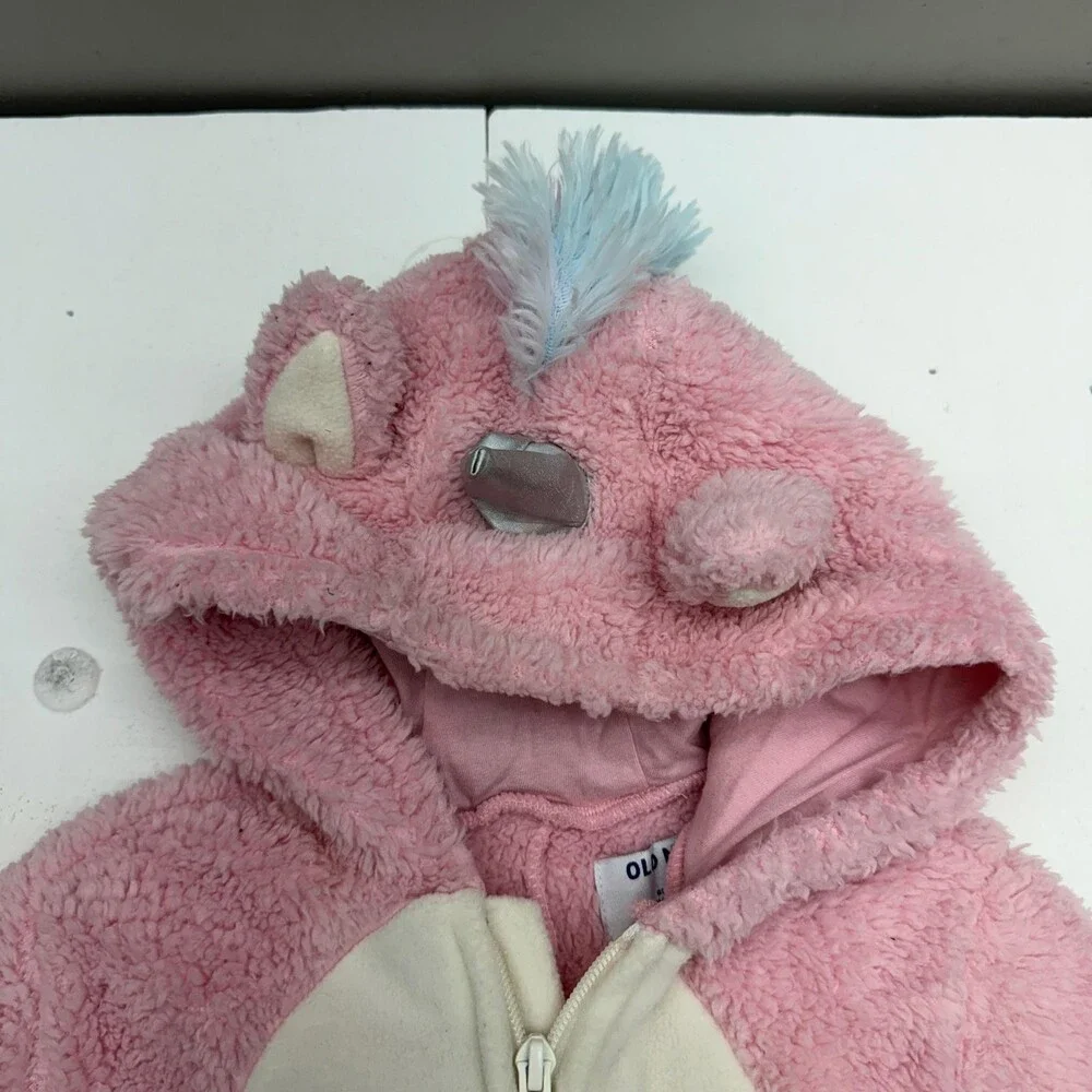 Old Navy Unicorn One Piece Girls 4T Pink Hooded Fleece Zip Pajama Suit Winter